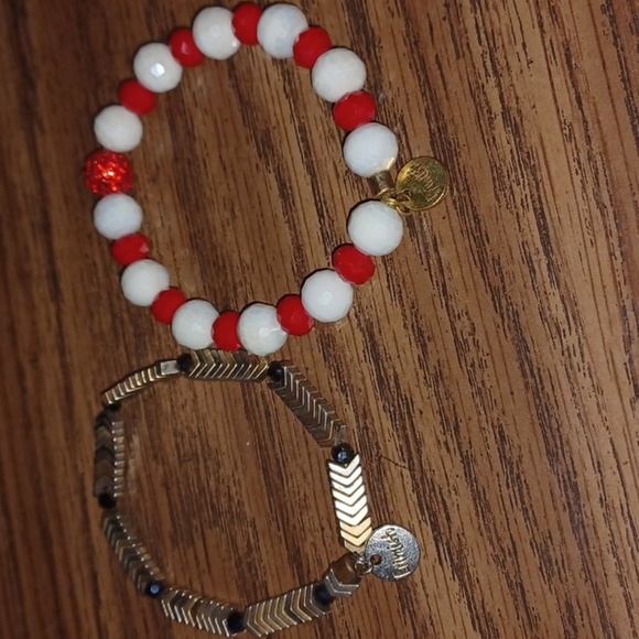 Erimish bracelets, set of 2, red&white and mixed metal - Picture 1 of 3